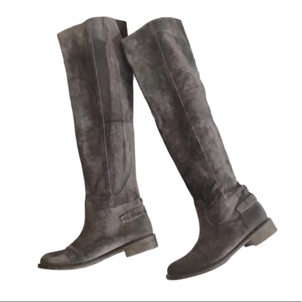 ANTHROPOLOGIE Boots BOUTIQUE 9 NICHOLA Tall Gray Brown Suede Leather Sizes 8
